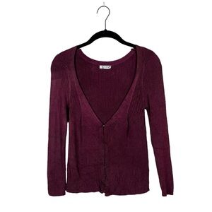 Free People Maya Swit Burgundy Ribbed Cardigan Sweater 3/4 Sleeve Size Small